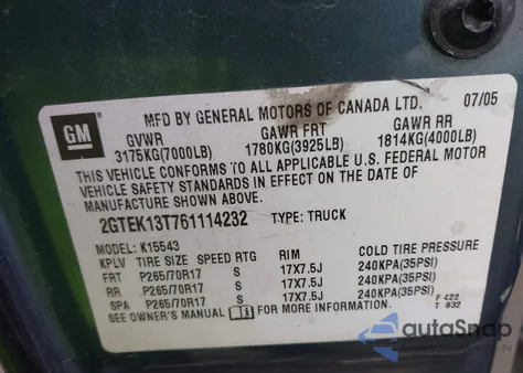 2006 GMC Sierra 1500 Slt z USA, uszkodzony, nr VIN 2GTEK13T761114232